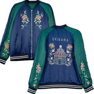 Zara Japanese Okinawa Souvenir Embroidered Satin Bomber Jacket Oversized RARE XS